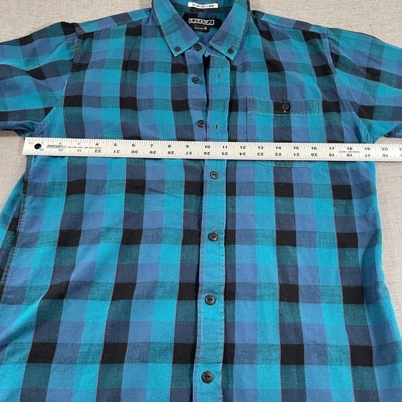 Ezekiel Shirt Mens Size Small Short Sleeve Plaid Button Down Blue Teal Black - Picture 7 of 11